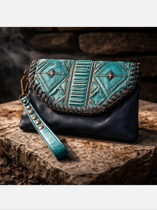Montana West Handbags - Montana West Green and Black Leather Clutch Wristlet